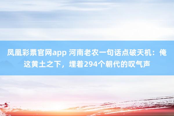 凤凰彩票官网app 河南老农一句话点破天机：俺这黄土之下，埋着294个朝代的叹气声