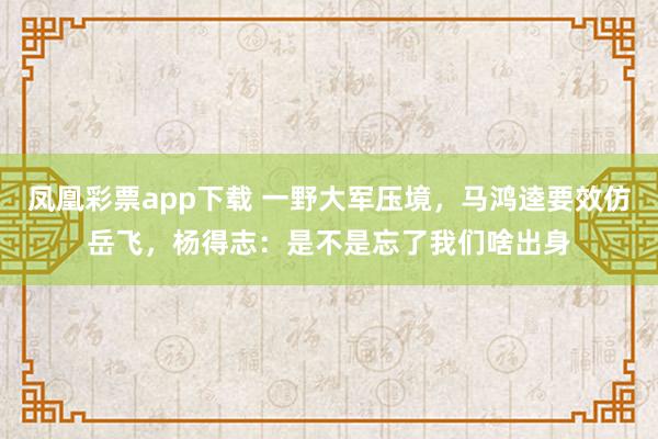 凤凰彩票app下载 一野大军压境，马鸿逵要效仿岳飞，杨得志：是不是忘了我们啥出身
