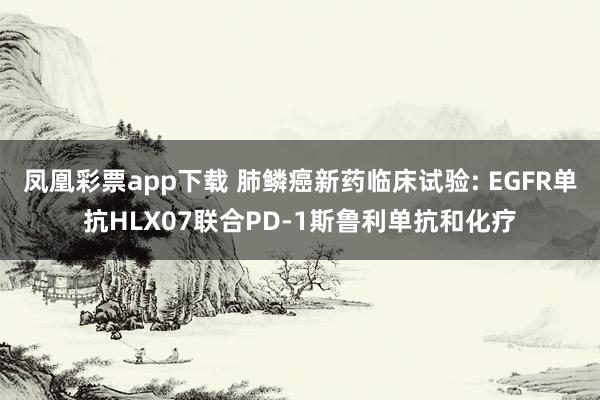 凤凰彩票app下载 肺鳞癌新药临床试验: EGFR单抗HLX07联合PD-1斯鲁利单抗和化疗
