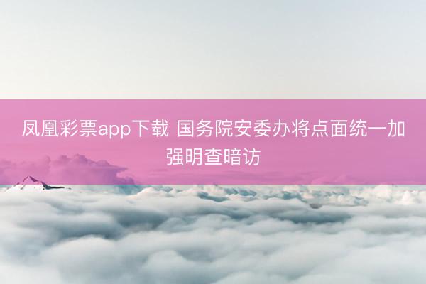 凤凰彩票app下载 国务院安委办将点面统一加强明查暗访